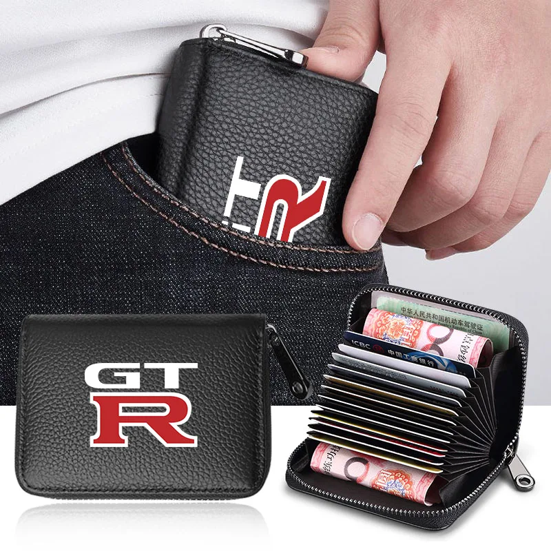 Leather Men Car Driver's License, ID Card, Bank Card Wallet for Nissan GTR J10 J11 Juke X Teana Skyline Kawasaki R32 R34 R35