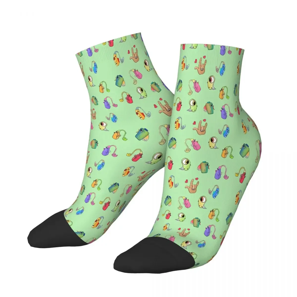 Hearing Devices Characters Green Ankle Socks Male Mens Women Autumn Stockings Harajuku