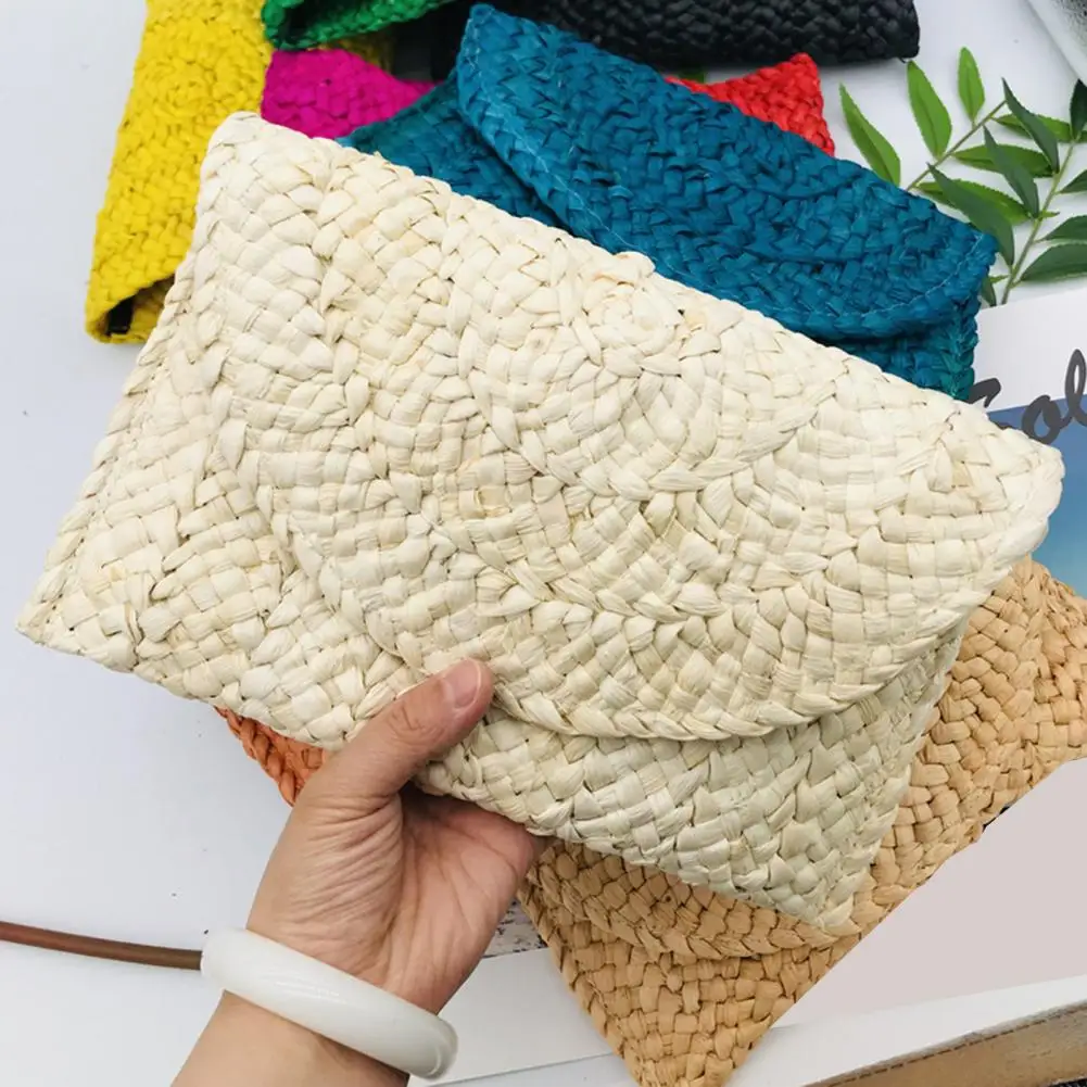 Bella frizione di paglia Casual bottone a pressione busta di paglia borsa donna ragazze borsa di paglia cambio borsa