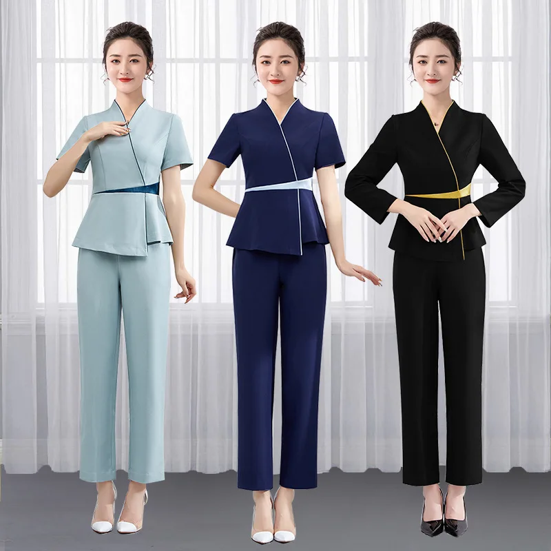 Autumn Winter Long Sleeve Beautician Uniform Women SPA Beauty Salon Suit Nurse Summer Lady Restaurants Hotel Waitress Workwear 