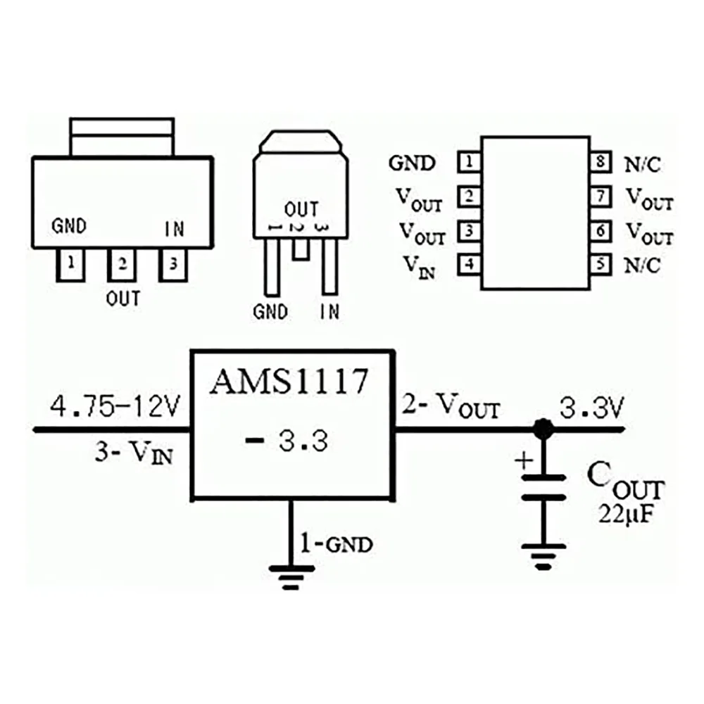 Voltage Regulator Board 3.3V Output 1A Current SOT-223 Package Low Dropout Converter Module with Line Regulation for Programmer