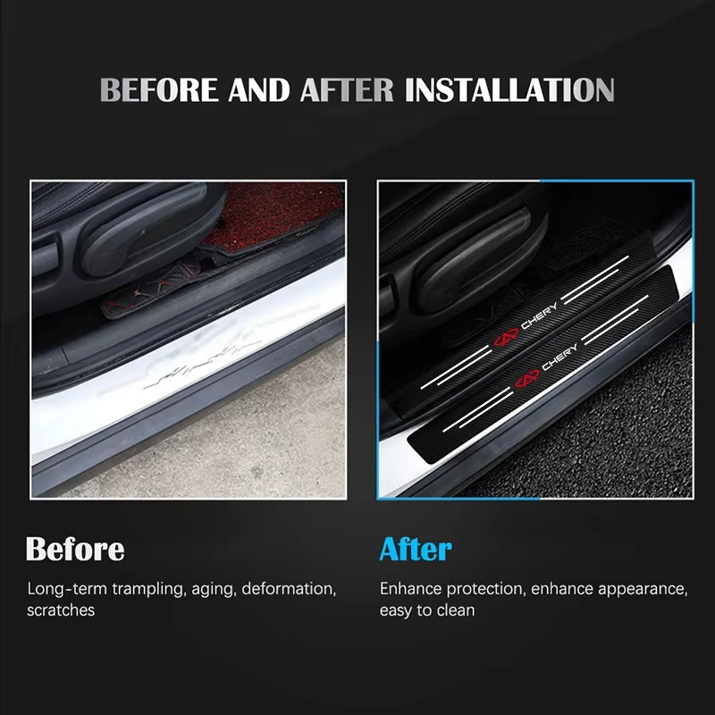 Carbon Fiber Car Door Sill Protector Sticker Anti-Scratch Door Protector Trim For Chery Tiggo 5x 7 8 8 Pro 3x Arrizo 5 Arrizo 8