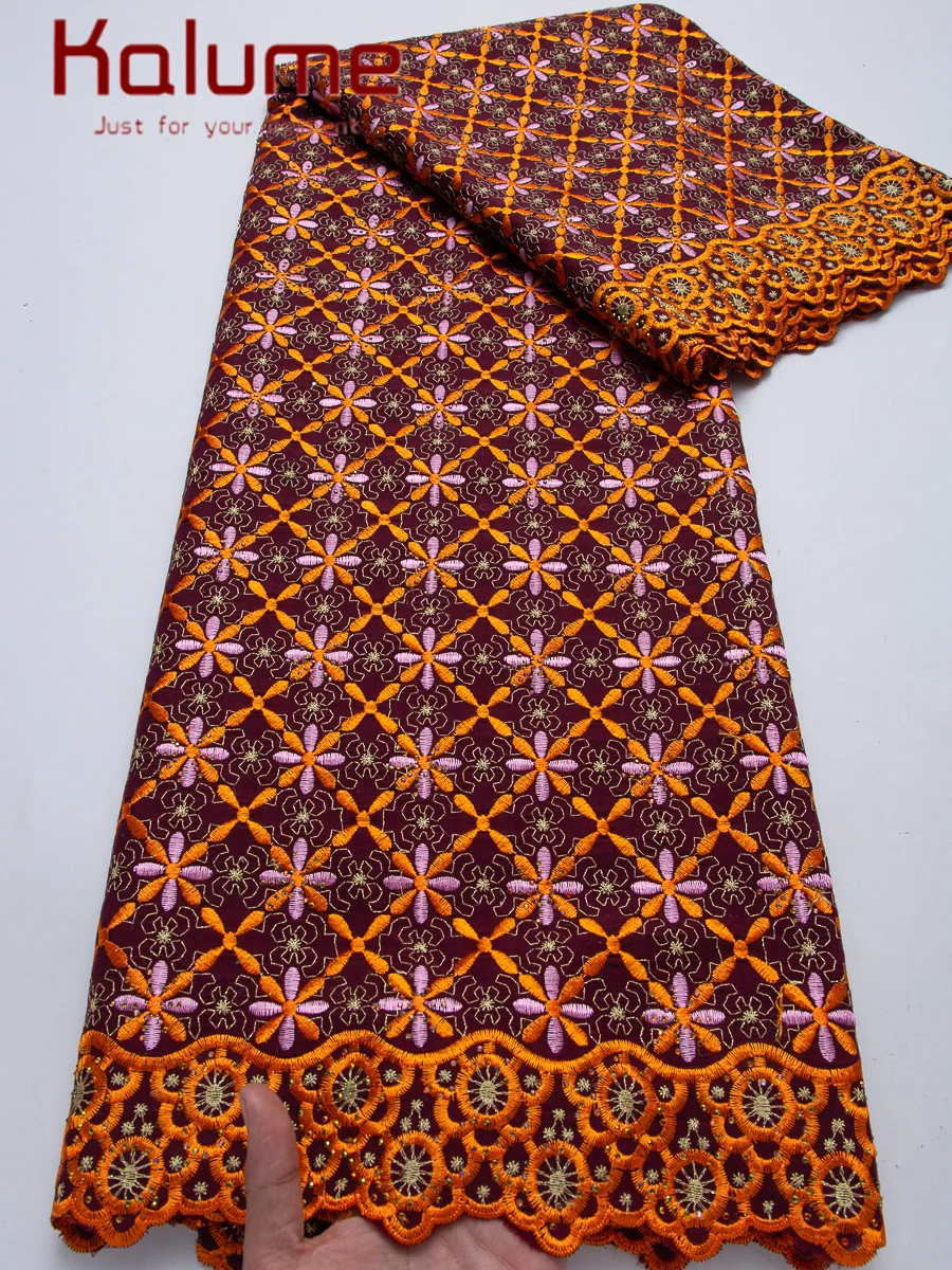 

Высококачественная хлопковая ткань Kalume Lace Dry, 2026, вышитая, 5 ярдов, африканское нигерийское швейцарское кружево-вуаль для шитья женской одежды своими руками