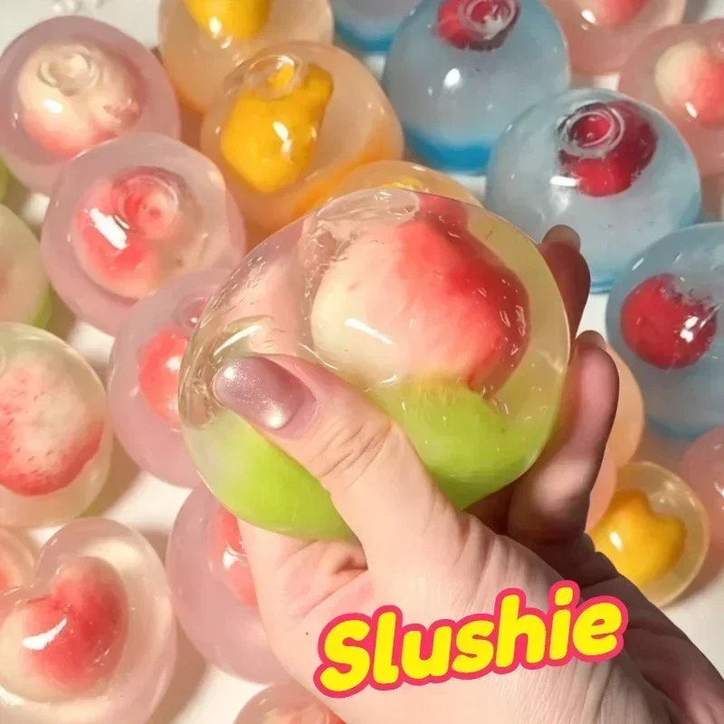 ASMR Pfirsich-Slushy Quetschspielzeug, durchscheinend rosa Stressball, Jelly Mochi Squeeze Toy für Angstzustände, ADHS, niedliches Schreibtisch-Fidget-Geschenk – Detail 1