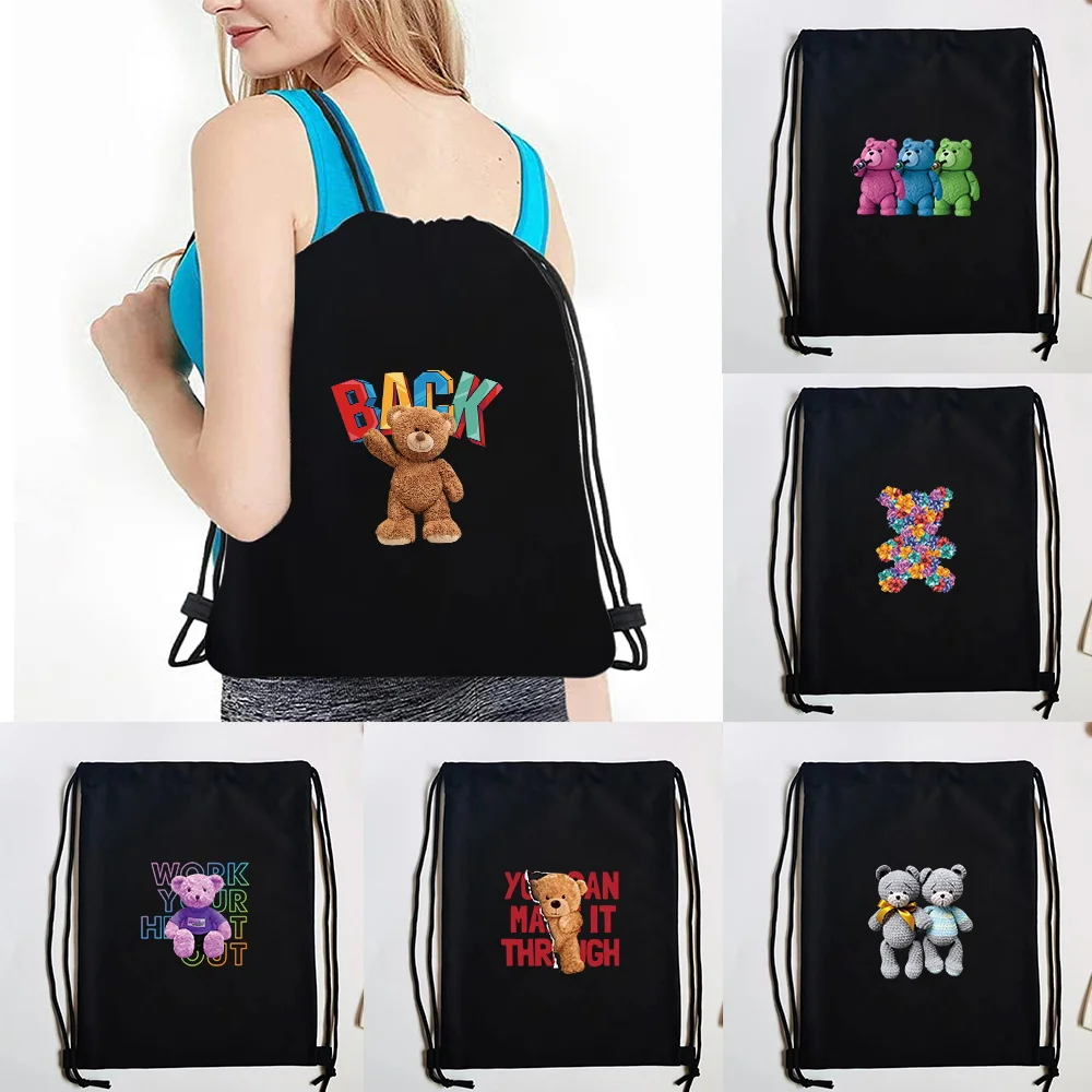 

Unisex Sports Bag Drawstring Backpack High Capacity Foldable Gym Bag Bear Pattern Print Hiking Camping Beach Swimming Casual Bag