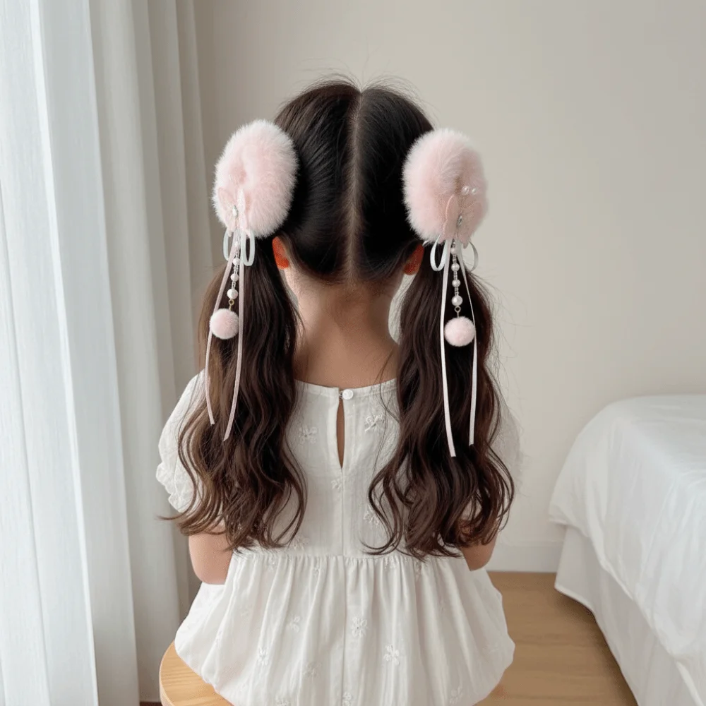 إكسسوارات الشعر على الطراز الصيني التقليدي، ربطات شعر على شكل فيونكة قطيفة للعام الجديد، حبال شعر على شكل فراشة السمك للأطفال، استخدام الأطفال #1