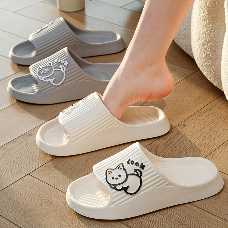 Women Bathroom Slippers Cat Cartoon Platform Non-Slip Home Flip Flops Beach Men Slipper Sandals Slides Indoor Outdoor