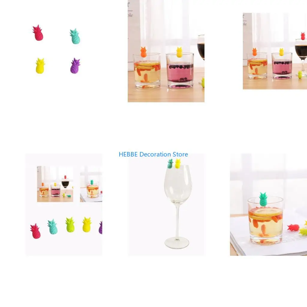 B0KC Wine Glass Markers Set of 6 Pineapple Silicone Drink Glass Charms Tags Sign