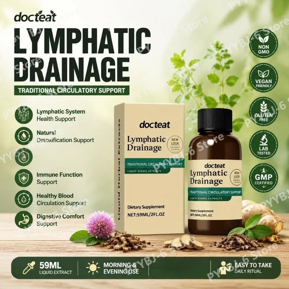 Docteat Lymphatic Drainage Liquid Herbal Extracts with Red Clover Flower Natural Detoxification Support and Immune Support 59 ML