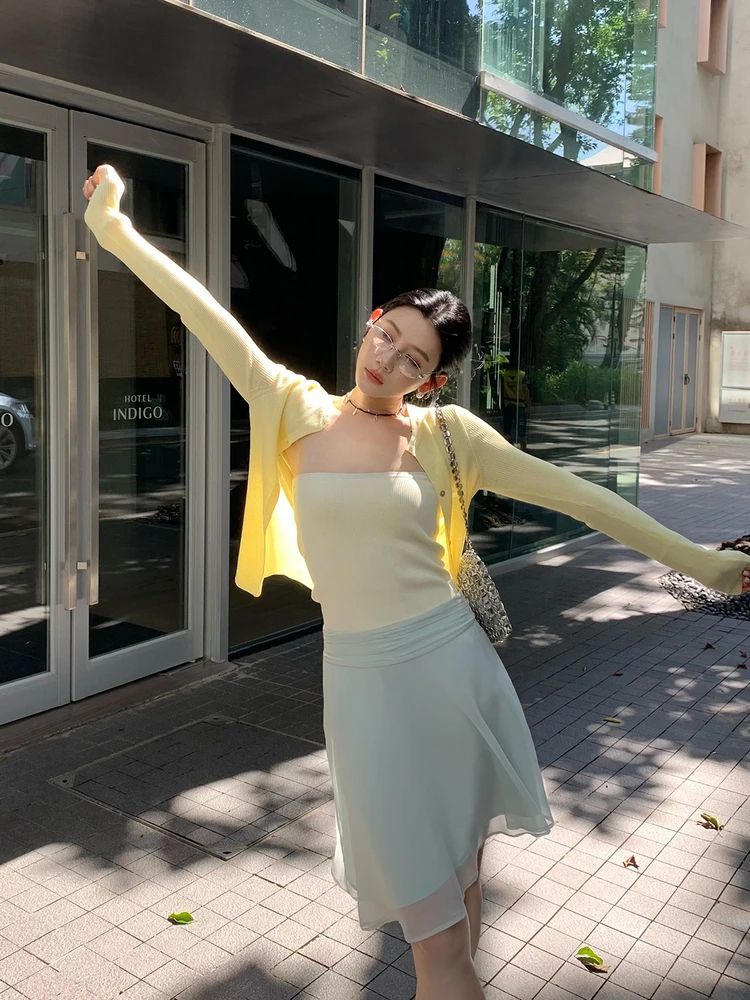 

Sun Protection Knitted Ice Silk Long Sve Cardigan Women's Summer Double Color YOUNG KYLIN Commute Sle Slim Fit Button up