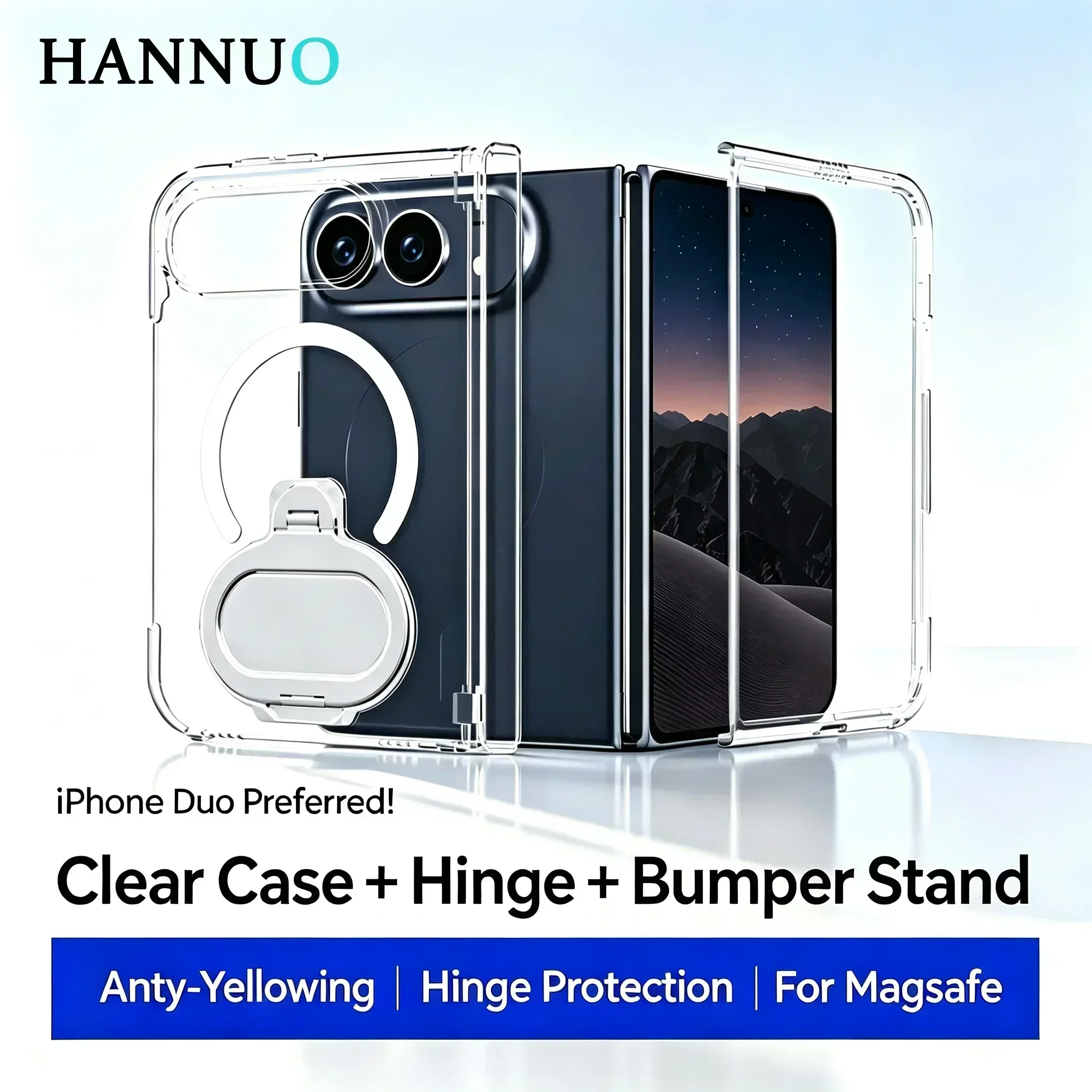High Clear Magnetic Phone Case For iPhone Duo Cases For Magsafe Wireless Charging Folding Bumper Hinge Cover For IPhone 18 Ultra