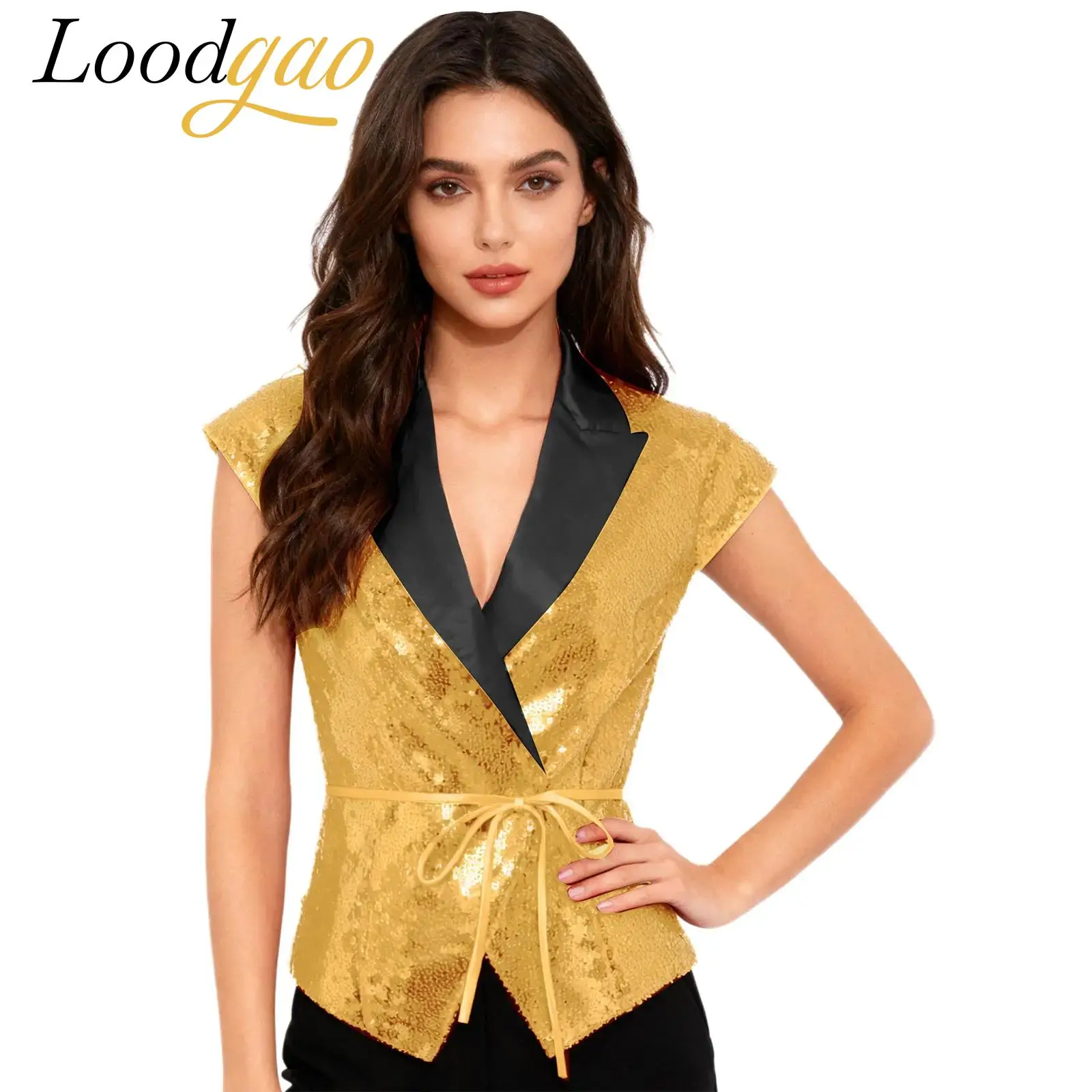 Women's Shiny Vests Sequined Jazz Dance Waistcoat Disco Vest Female Party Prom Performance Costume Festive Lady Label Tops