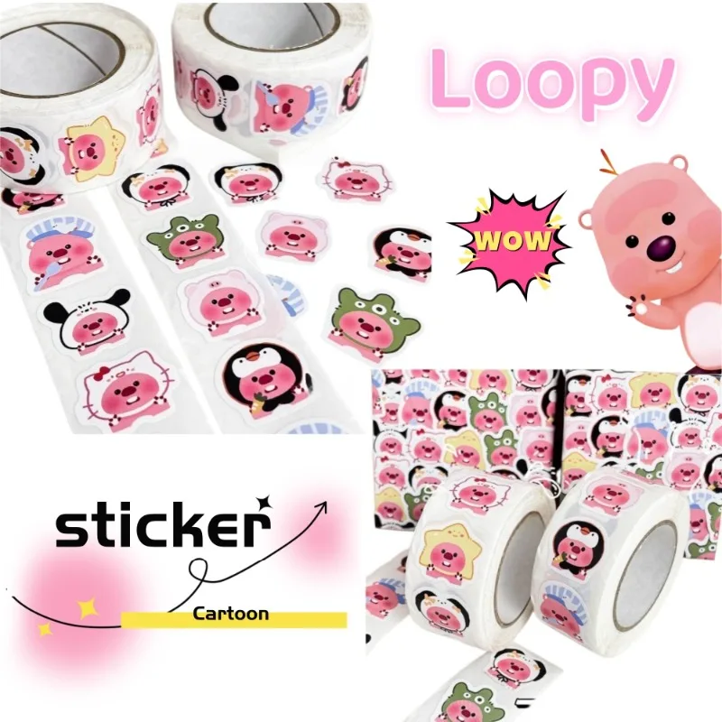 

Beaver Loopy Q-version emoji pack cute cartoon pink curly stickers DIY journal sealing label stickers creative decoration gift