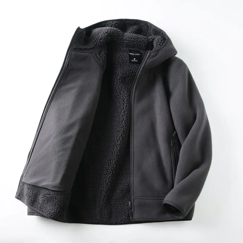 Autumn Winter New Velvet Thick Warm Zipper Sweatshirt Hooded Couple Jacket Men's Clothing Windproof Fleece Jacket High Quality