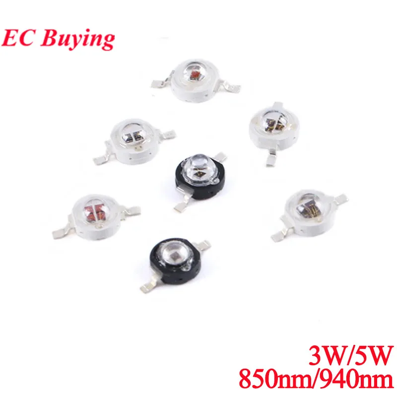 2-10 szt. 3W 5W 850nm 940nm 60 120 stopni Dioda LED na podczerwień o dużej mocy, emiter podczerwieni do kamer CCTV, tuba emitująca podczerwień do systemów bezpieczeństwa, czarna