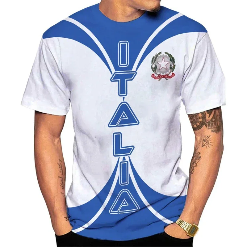 

Italian Flag T-shirt, Italian National Emblem Printed Round-neck Short-sleeved T-shirt for Men, Women and Children, Street Wear