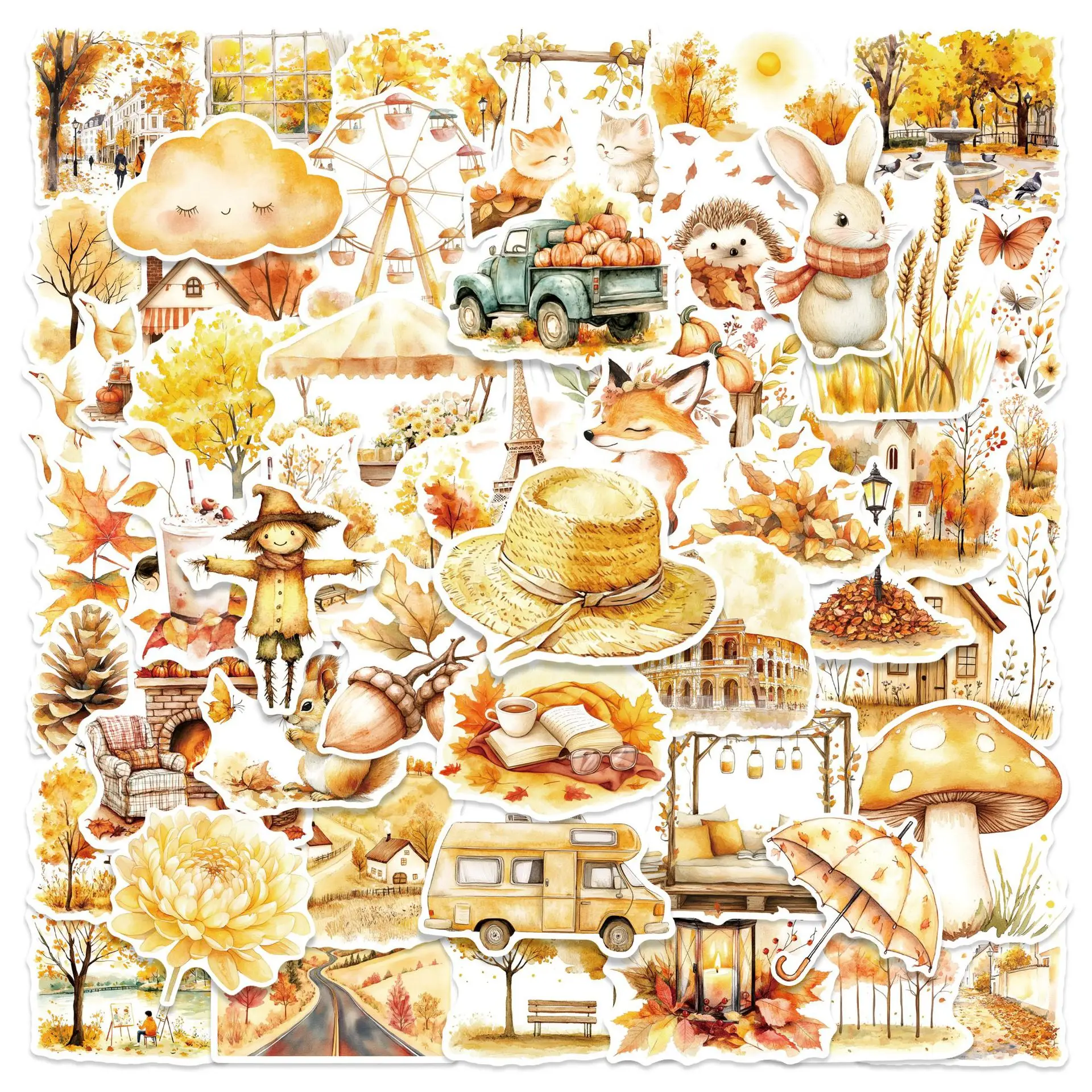 

10/30/50PCS Watercolor Autumn Harvest Graffiti Stickers DIY Guitar Water Cup Skateboard Waterproof Planner Supplies Sticker