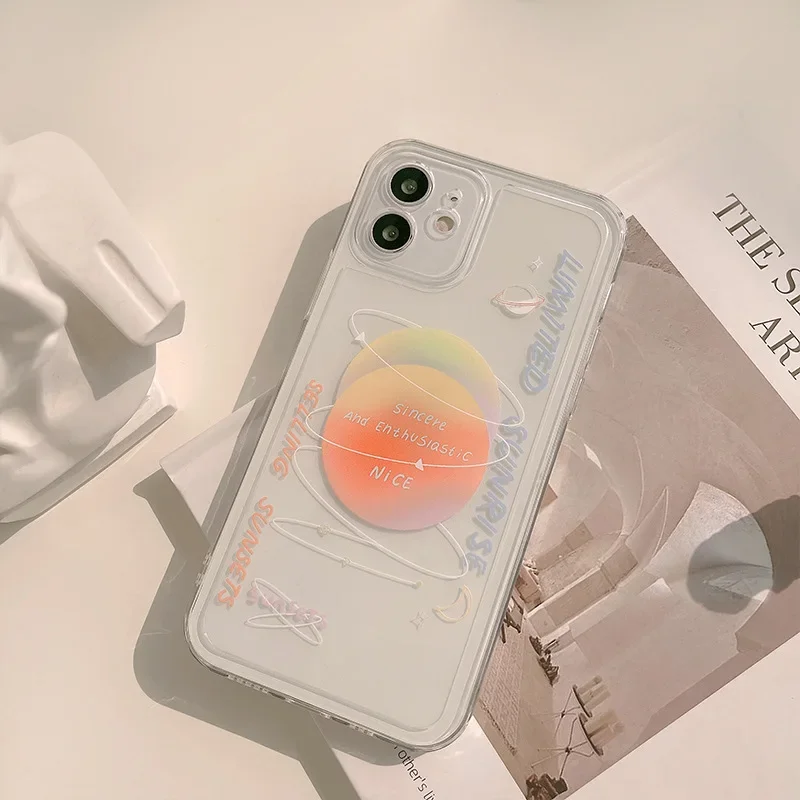 Retro Moon track sunset art transparent Japanese Phone Case For iPhone 15 14 13 11 12 Pro Max Xr Xs 7 8 14 Plus case Cute Cover