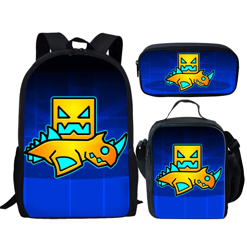 Imagem -02 - Cartoon Geometry Dash Print School Bolsa Conjunto para Adolescente Student Book Bolsa Lunch Bolsa Lápis Bolsa Meninos e Meninas Mochila Pcs