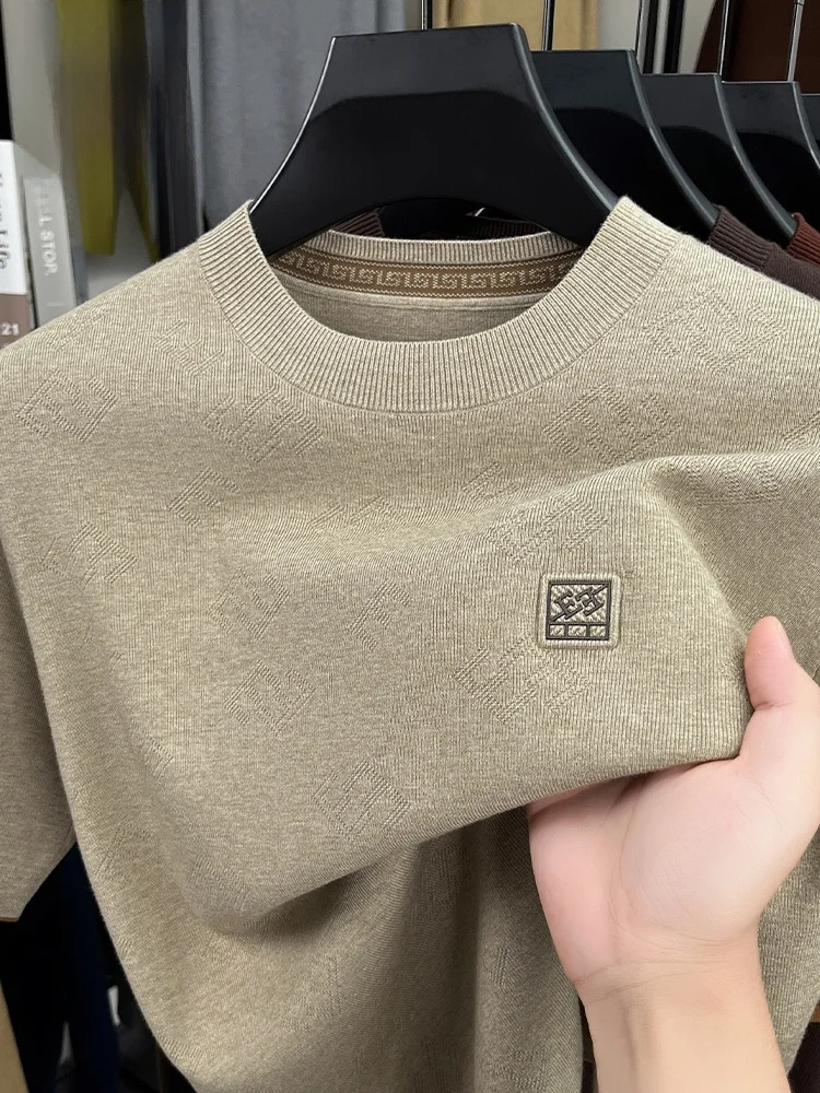 

Rn Men's Casual Knitted ort Sve T-irt round Ne Pure Color Faionable Basic Urban Sle Autumn Wear for Youth