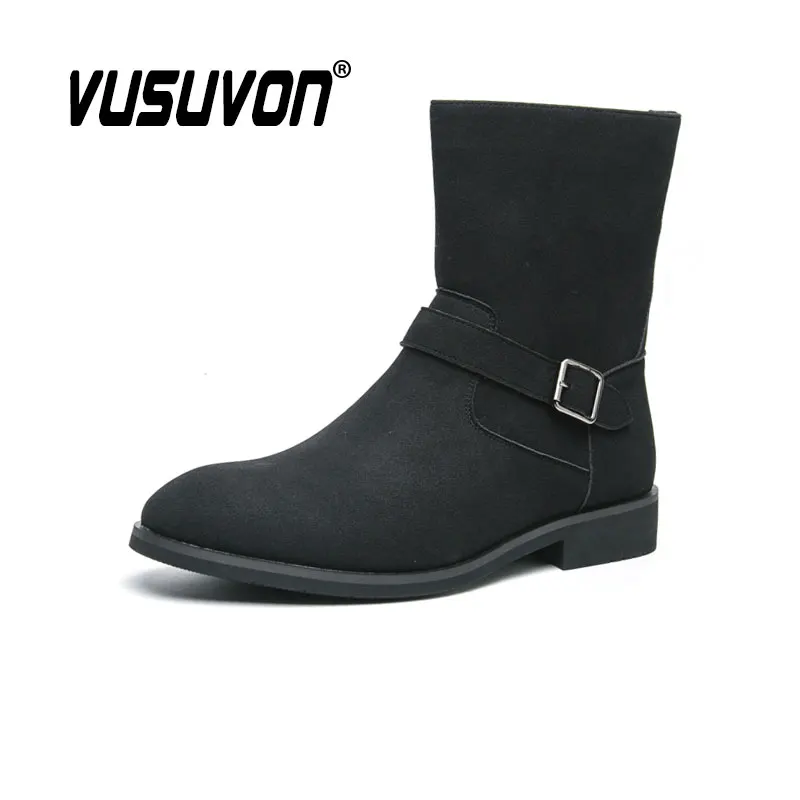 Men Fashion Boots Retro Suede Leather Winter Autumn For Street Dress Shoes Comfortable Black Ankle Flats Size 38-46