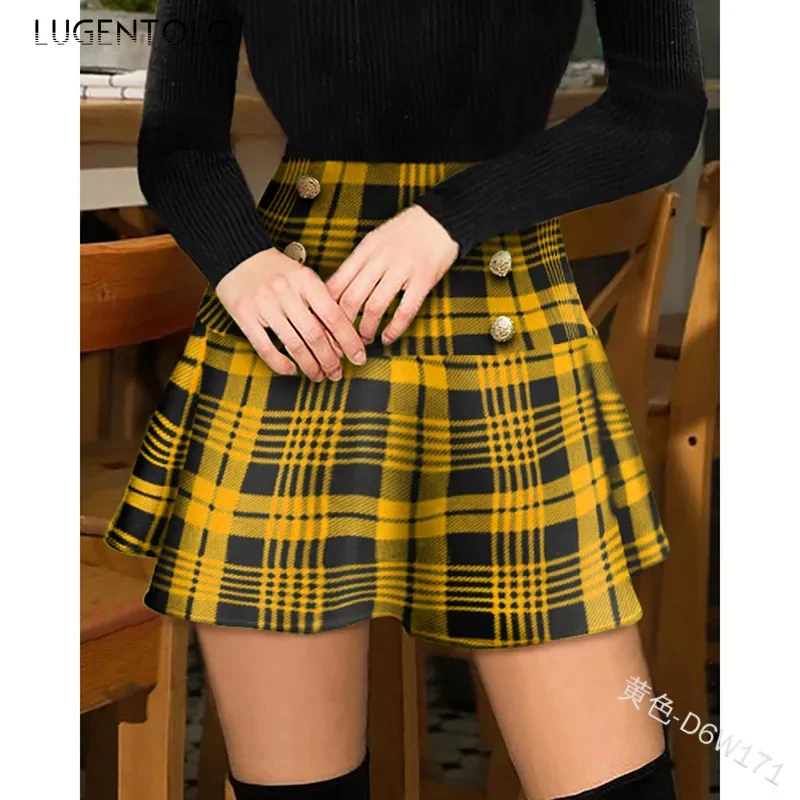 Sexy Skirt Women Summer Plaid Print Large Size Empire Fashion High Waist Female Casual Pleated Mini Skirts