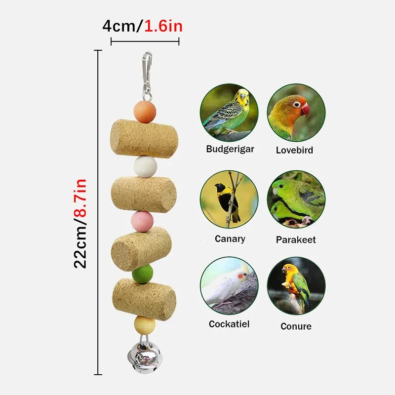 1pc Random Color Wood Pet Bird Chewing Toy Resistance Practical Parrot Cork Bite String for Finch Parakeet Love Birds Cockatiel