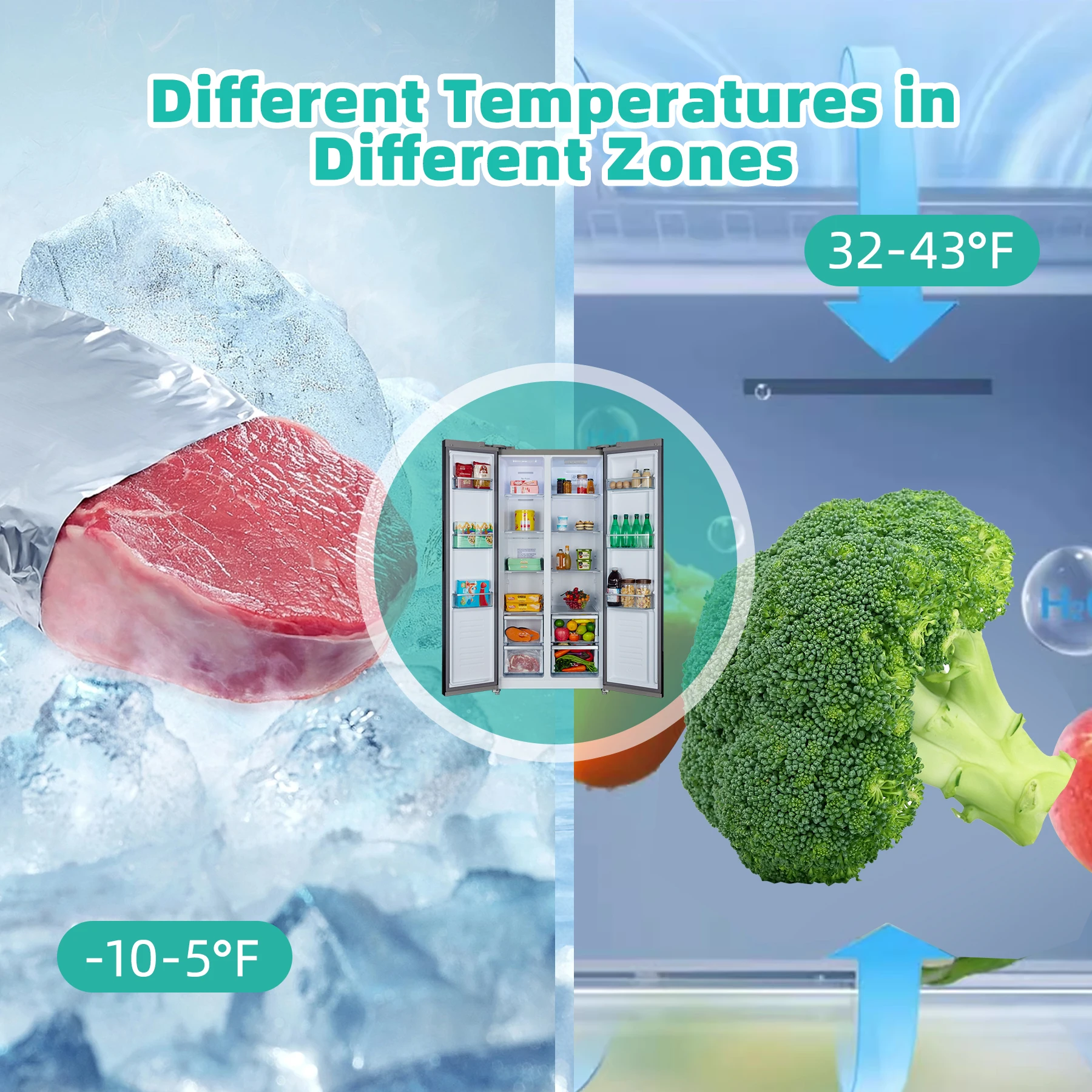 iceBlue 15.6 Cu.Ft. Side-by-side Refrigerators Stainless Steel Beverage Fridge with Freezer Temperature Control Fridge - Black