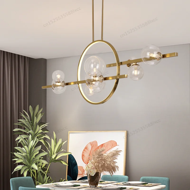 

Gold Pendant Light for Dining Room Long Pendant Lights for Kitchen Ceiling Lights Hanging 7/10 Heads G9 Led Glass Ball Lighting