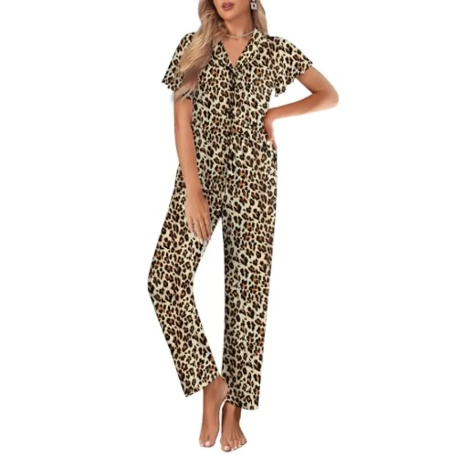 Ekouaer Pajamas for Women Set Button Up Sleepwear Cute Pjs Ruffle Sleeve Notch Collar Loungewear with Long Pants S-XXL