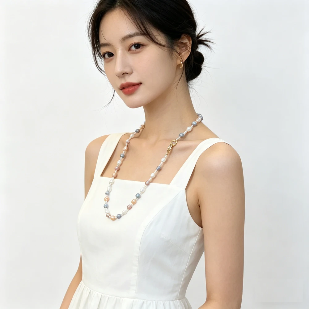 

60CM Long Sweater Chain Multi Color White Beads Necklace Baroque Freshwater Pearl Collar Elegant Fashion Accessories for Female
