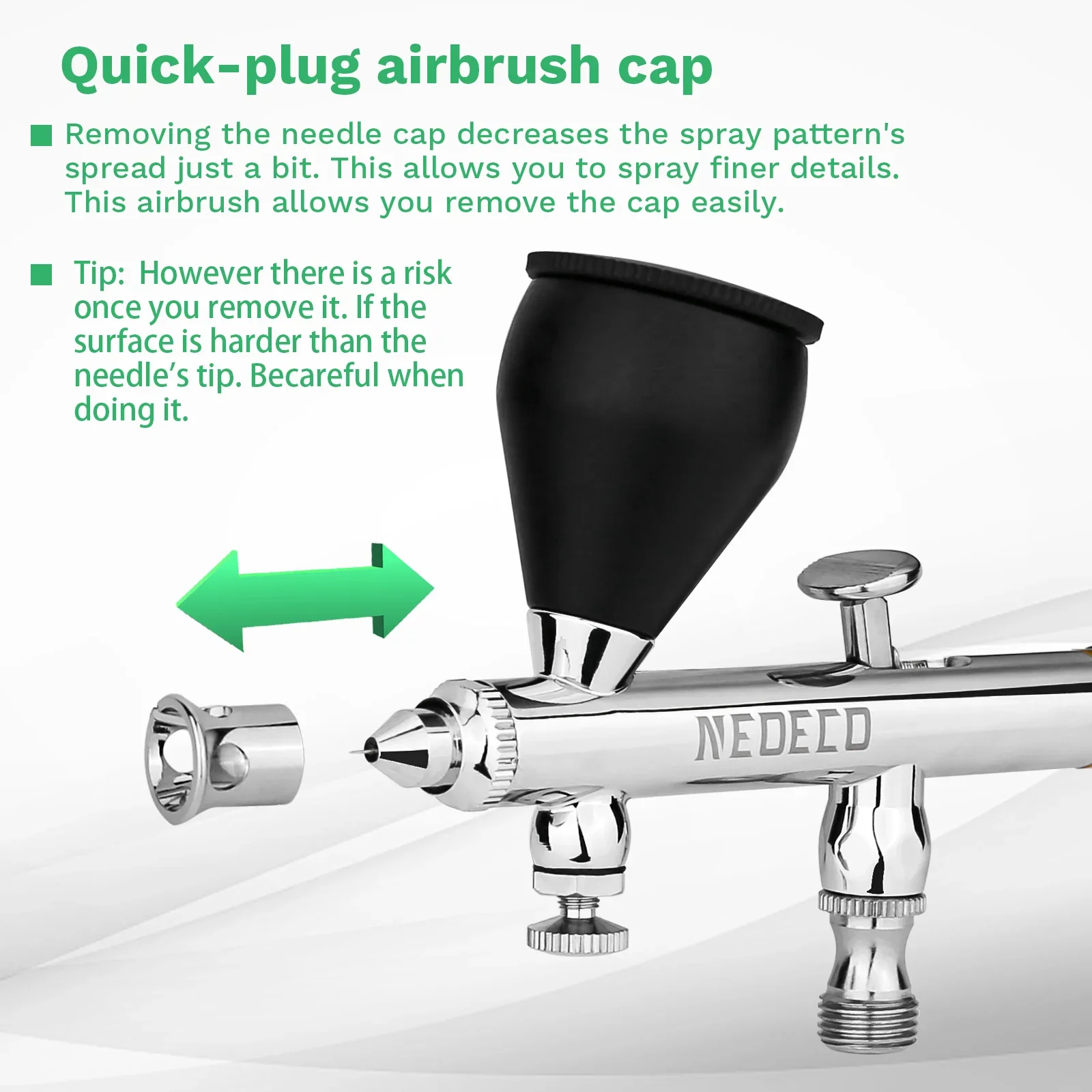 NEOECO NCT-SJ83RS1 Dual Action Airbrush 9cc 1/3 oz Fluid Cups Quick Remove Air Cap Nozzle Gravity Feed with Accessories