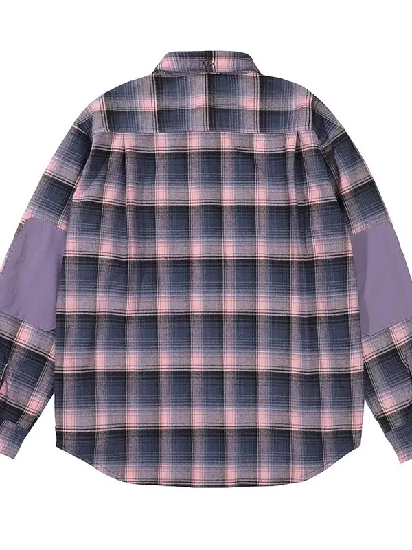 

Легкая рубашка в ретро-клетку в японском стиле, свободного кроя, удобная, дышащая, из полиэфирного волокна, с длинными рукавами и воротником.