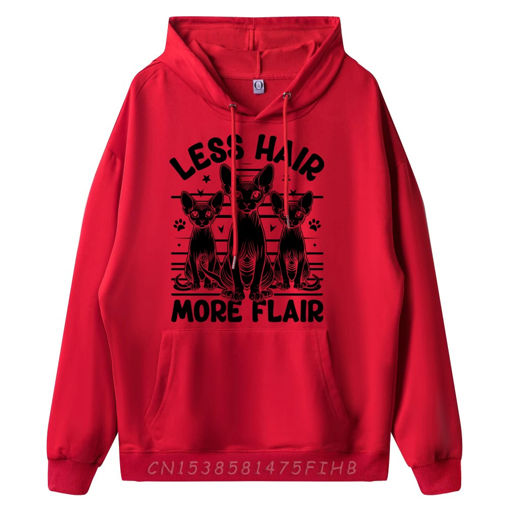 Less Hair More Flair Canadian Sphynx Hairless Cat Street Wear Hoodie Streetwear Men's Winter Clothes