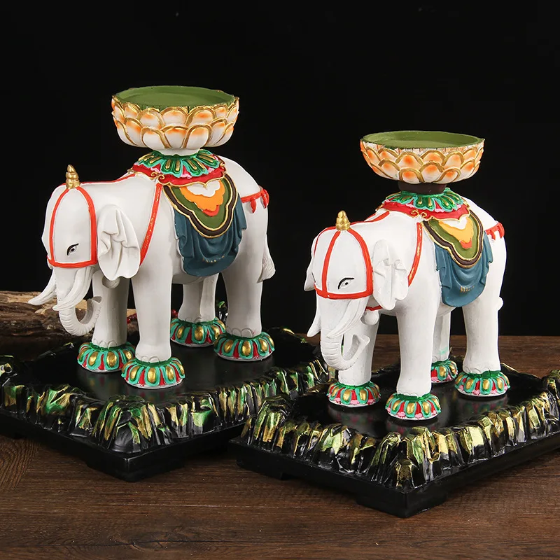 Painted Auspicious Elephant Treasure, Auspicious Elephant Horse Treasure Ornament Is Dedicated  Butter Lamp Stand