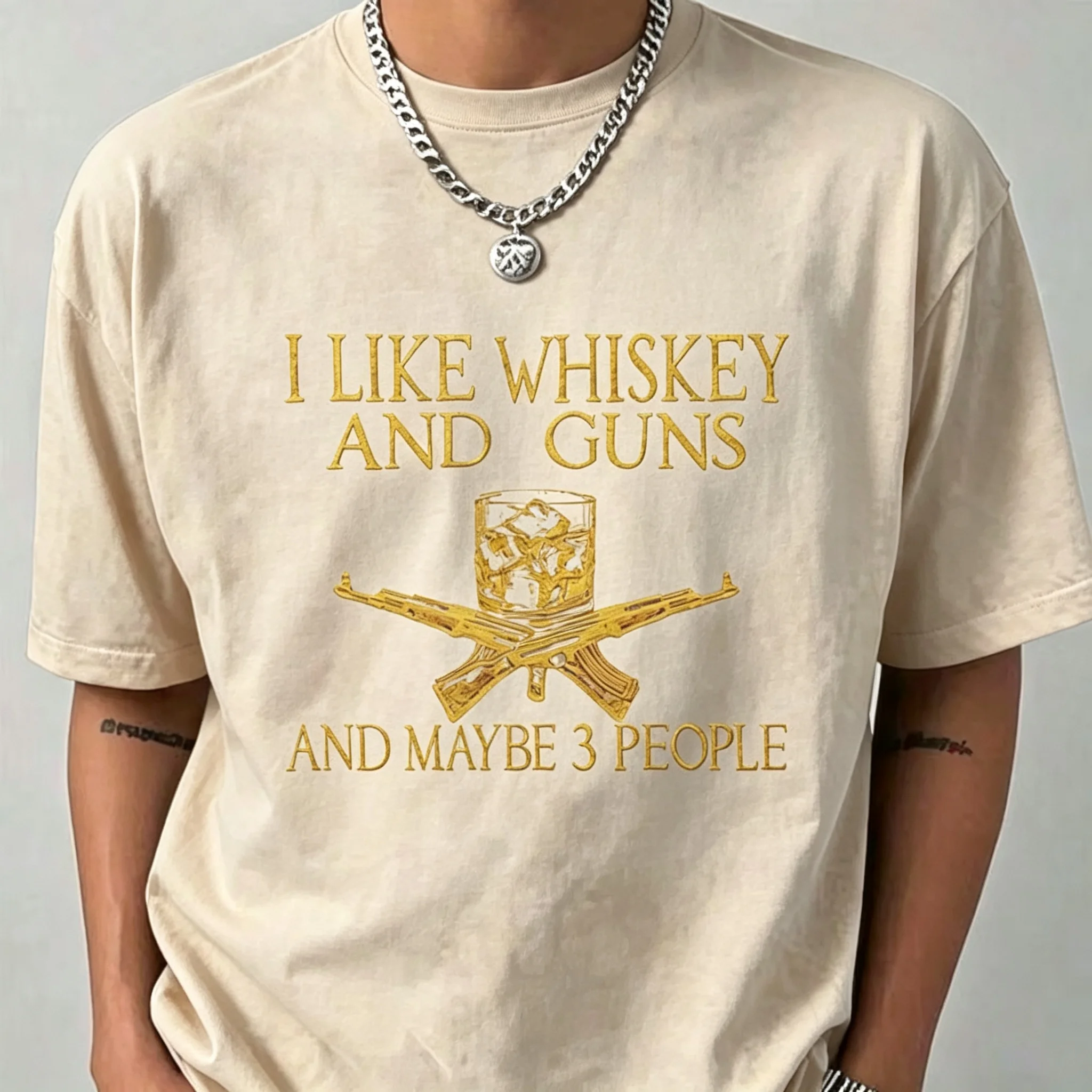 2026 New Parent‑Child Matching Unisex Oversized T‑Shirt Vintage Whiskey Drink Sketch Slogan Front Print Black Streetwear Tops