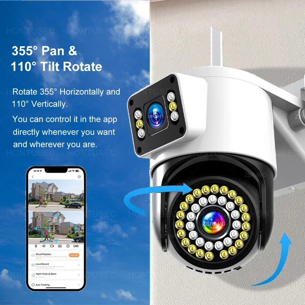 4K 8MP 4G YOOSEE IP Camera Dual Lens Dual Screen Wifi PTZ Auto Tracking Two Way Audio Color Night Vision Outdoor Security Camera