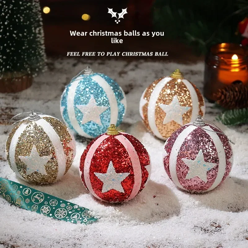 Christmas Tree Decoration Colored Ball Dipped with Powder Foam Ball Christmas Hanging Ornament Small Pendant Christmas Ball 8CM