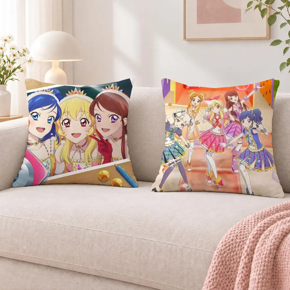 Anime Japanese Manga A-Aikatsu Cushion Cover Double Sided Print Short Plush Pillow Sofa Bedroom Dorm Room Decor Gift