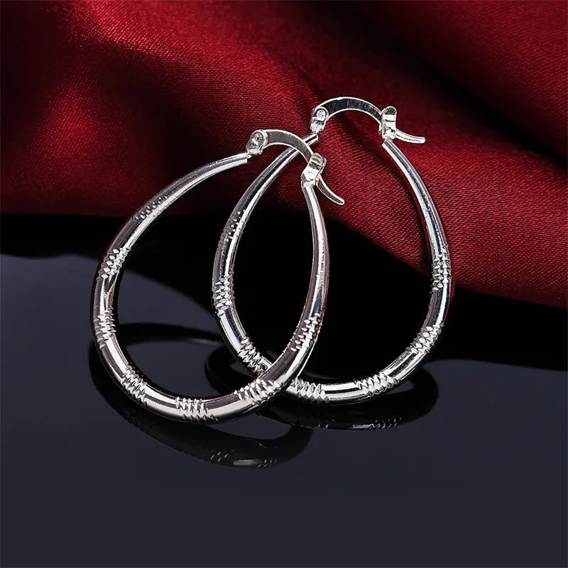 

New 925 Sterling Silver 40MM Fine U Hoop Earrings For Women Fashion Charm Wedding Gift Accessories Jewelry