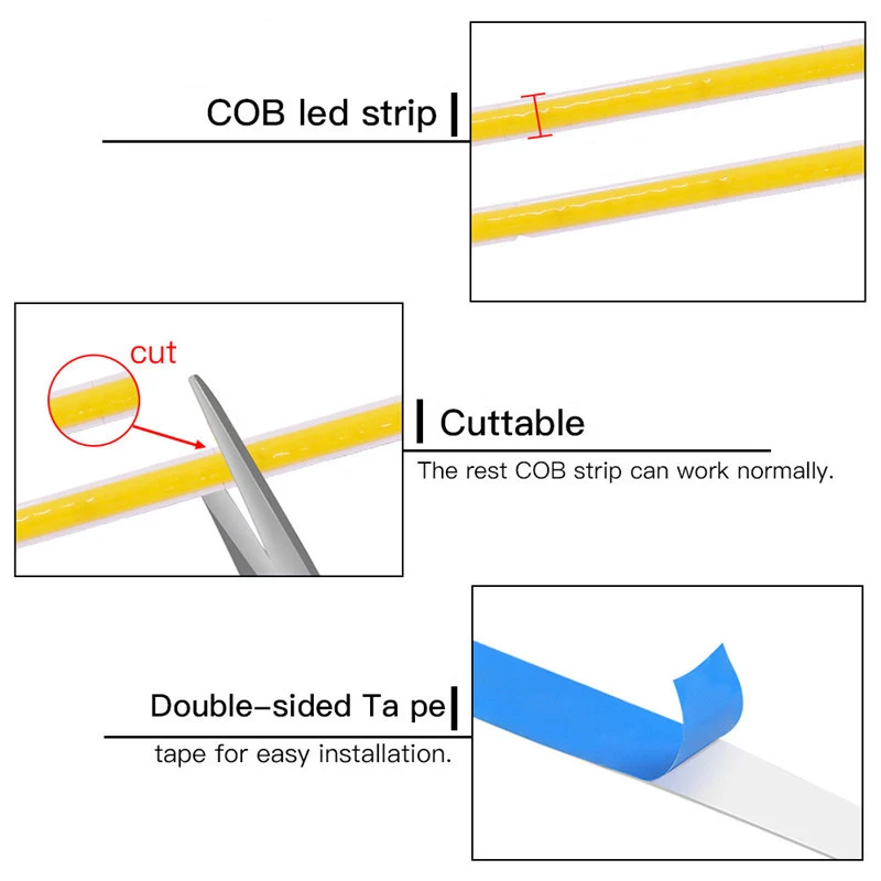 5mm Flexible 12V 24V COB LED Strip Lights RA90 Soft 0.5M 1M 2M 3M 4M 5M 384LEDs/M IP67 Waterproof COB LED Strip For Room Bedroom