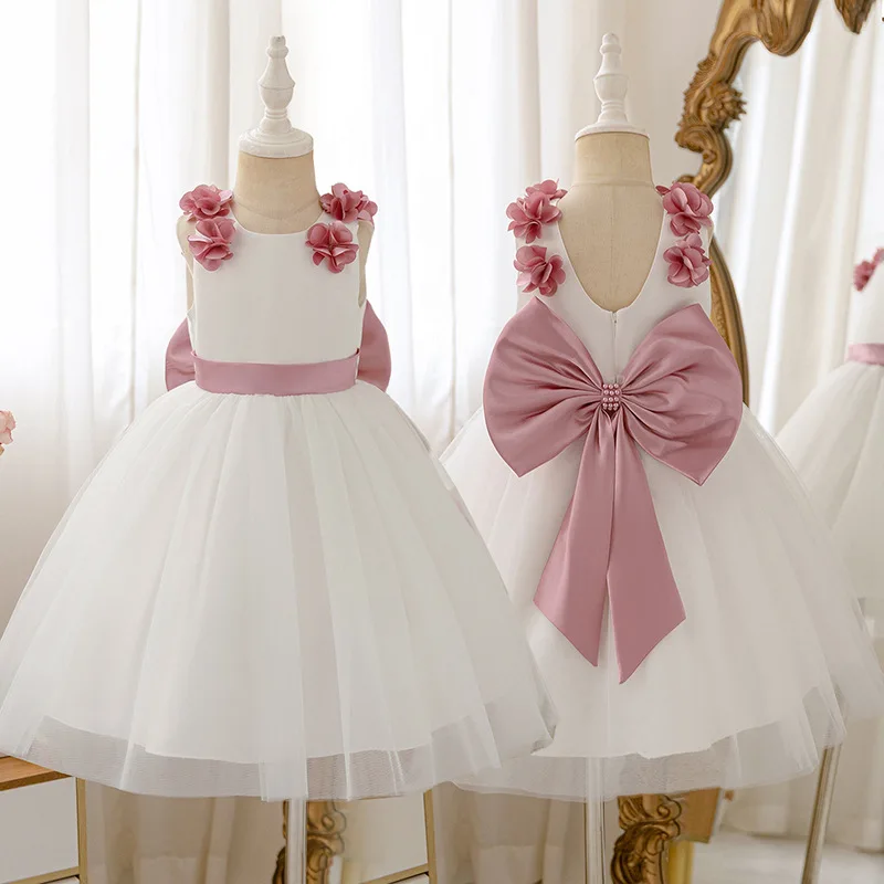 Girls Birthday Mesh Fluffy Princess Treasure One Year Dress Bow Sweet Cute Skirt