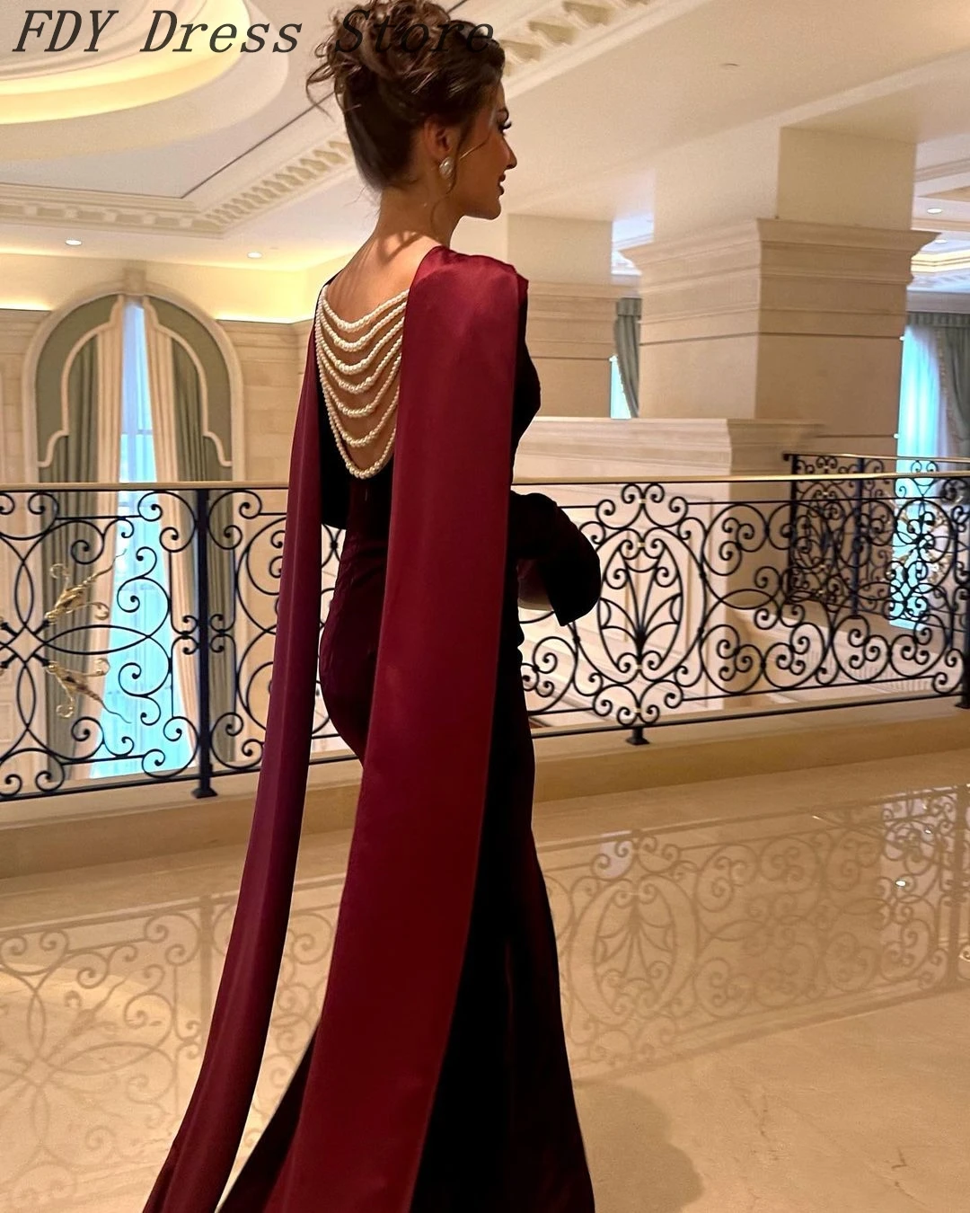 Customized Mermaid Velvet Evening Dresses Pleated Pearls Prom Dresses Side Split Floor Length Formal Party Dresses Back Zipper