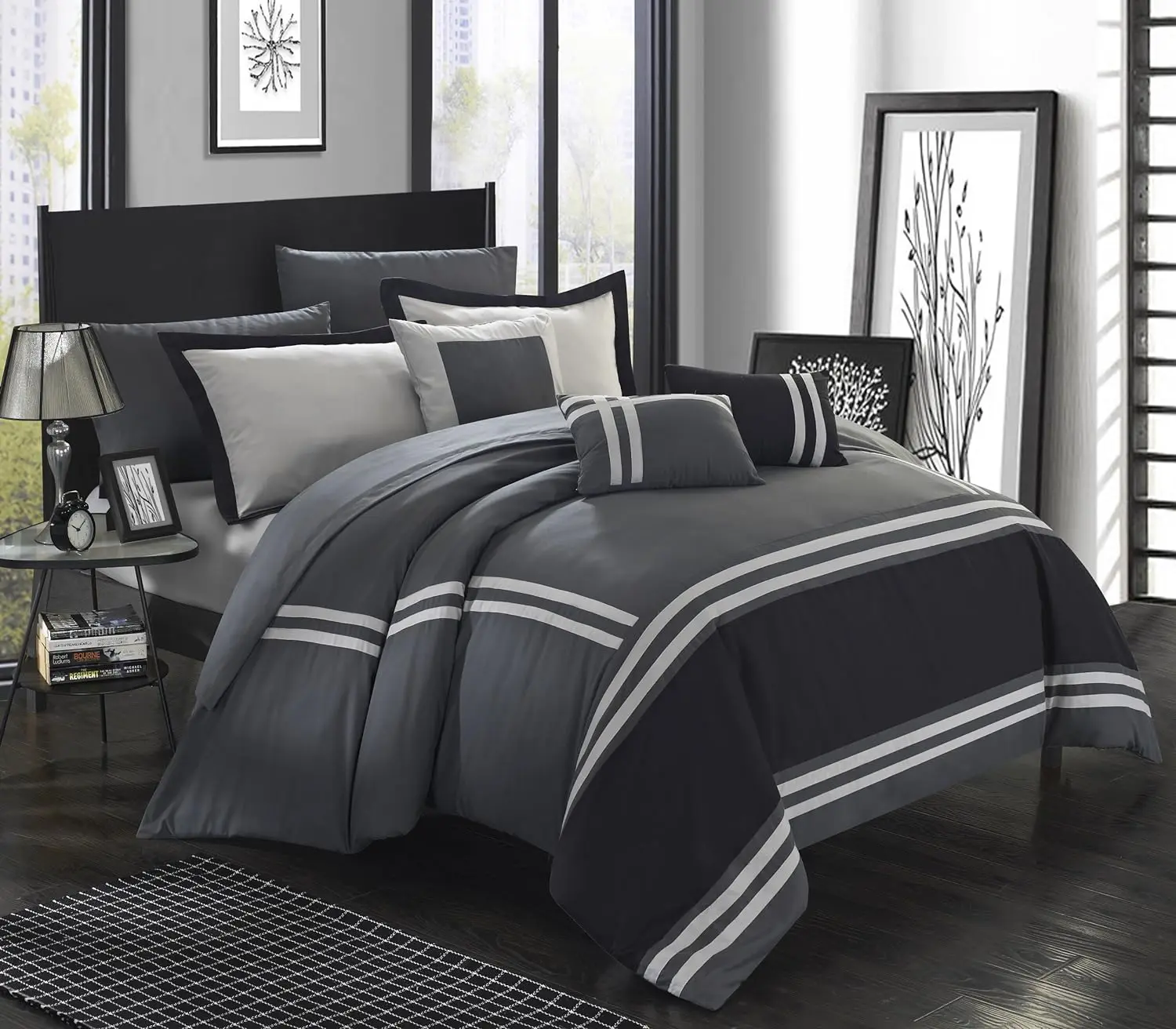 

Chic Home Colorblock Queen Size Comforter Set, 10-Piece King Bedding Set with Queen Comforter, Shams, Decorative Pillows,