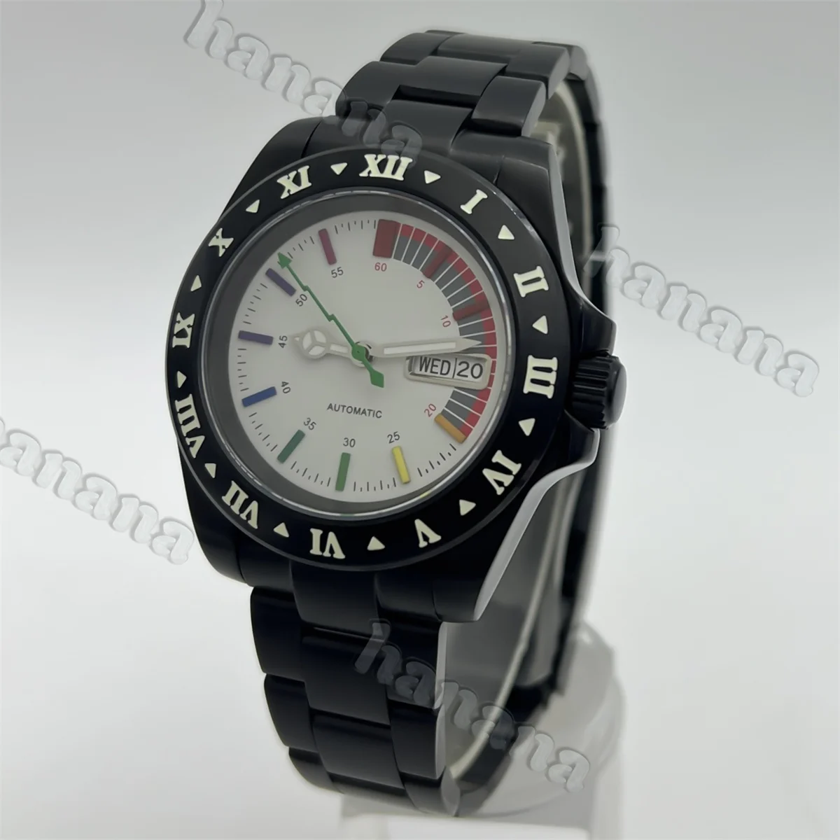 40mm NH36 black white dial Roman numeral bezel automatic men's diver mechanical watch date of week display sapphire glass 10atm