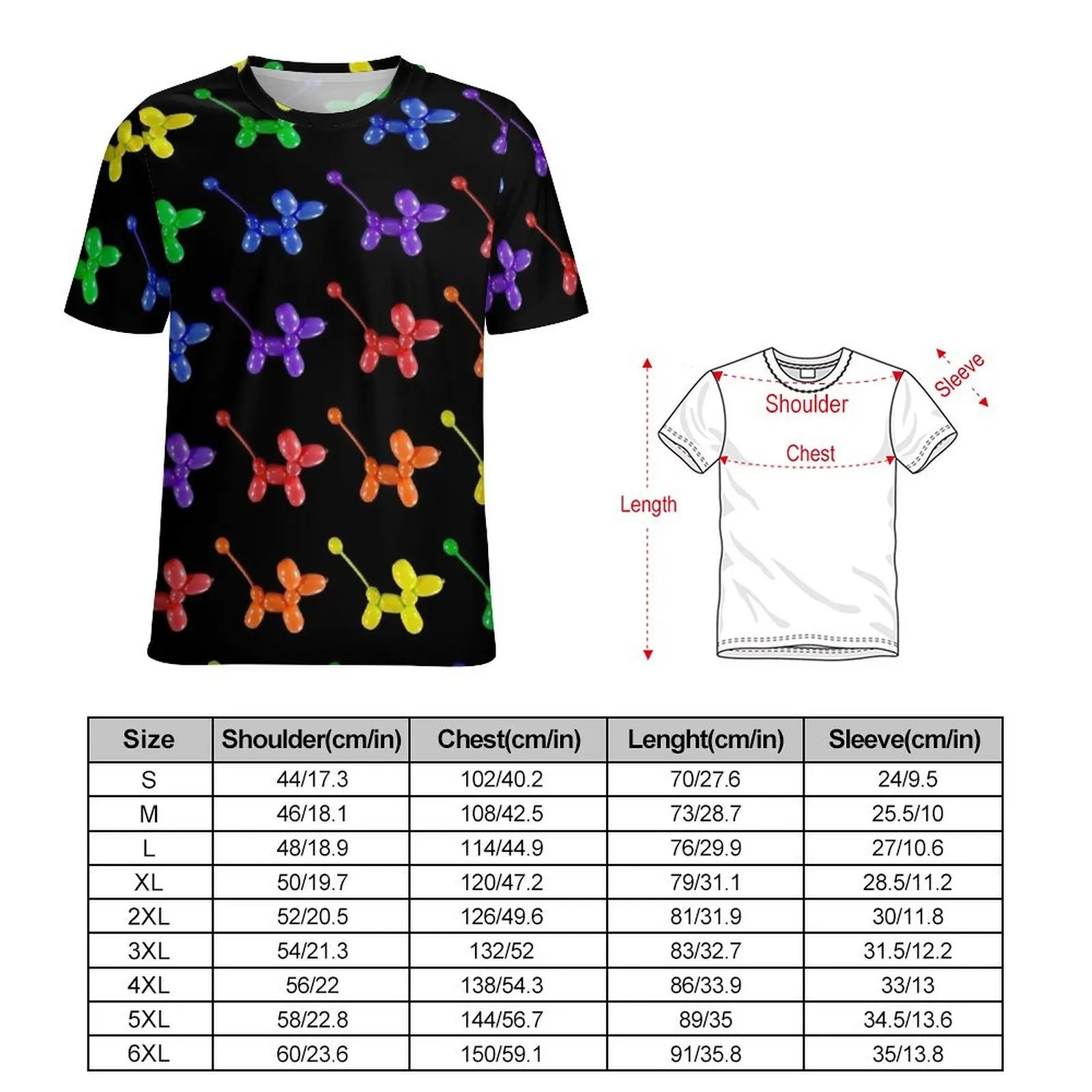 Rainbow Balloon Animal Black Print T-Shirt  Hip Hop T Shirts Mens Classic Tee Shirt Summer Short Sleeve Design Clothing 5XL 6XL