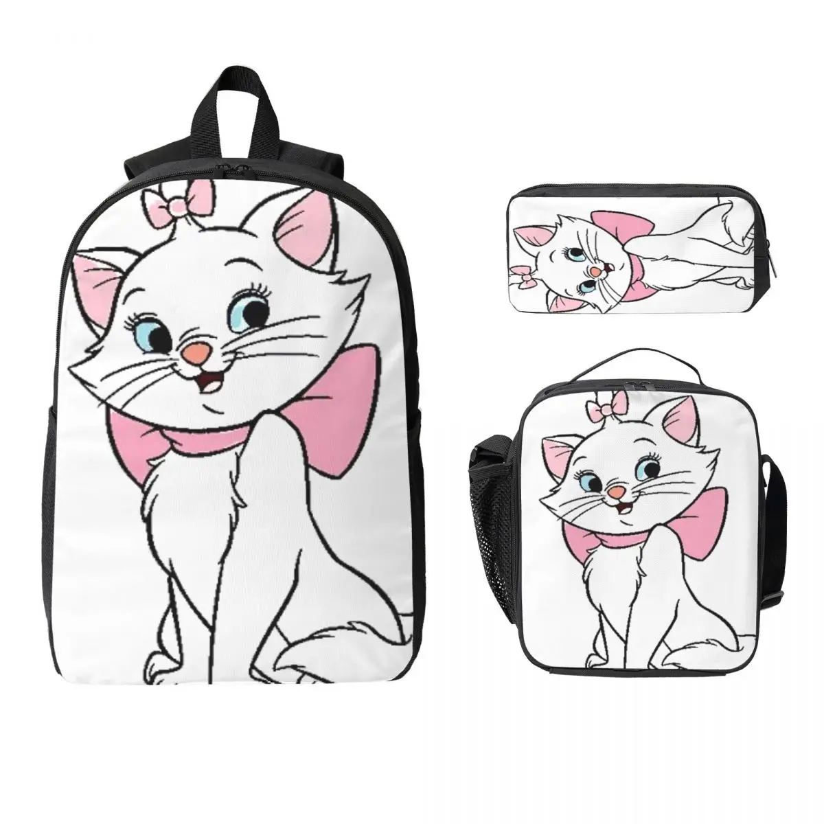

Marie From Aristocats Backpack Student Boys Girls BookBag School Bag Laptop Shoulder Bags 3ps Insulated Lunch Bag Pencil Case