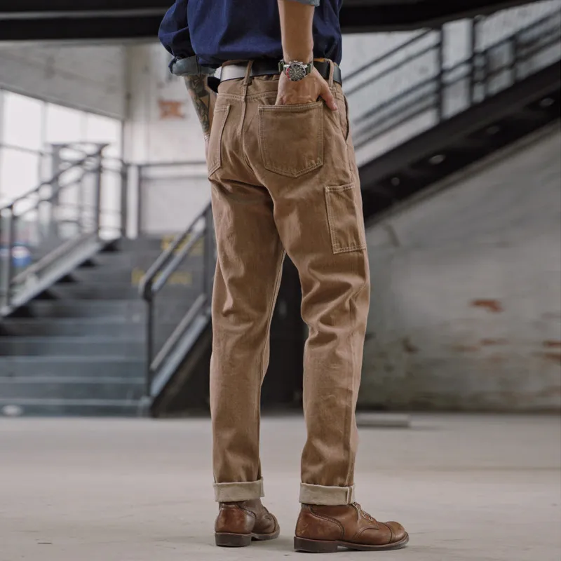 

Мужские джинсы Sauce Zhan Men's Jeans из денима с необработанным краем, однотонные, зауженный крой, 14 унций