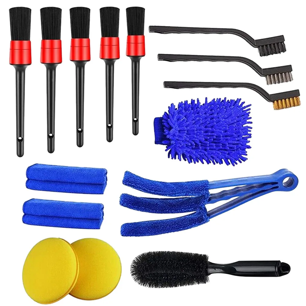 

15 Pcs Car Care Supplies Cleaner Brush Set Detailing Brush Multi-function Brush Set Car Wipe Cleaning Kit