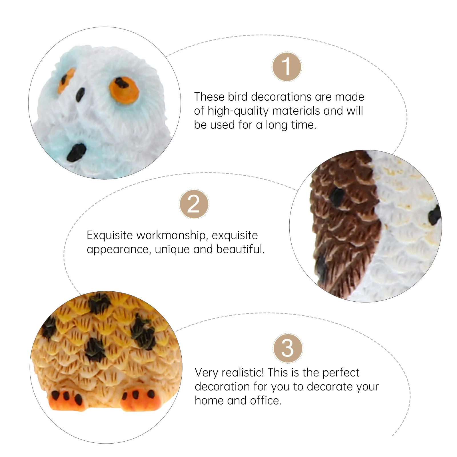 

4 шт. очаровательный орнамент в виде совы, реалистичная форма, изысканный внешний вид, идеально подходящий для домашнего офиса, мини-сцены, украшения
